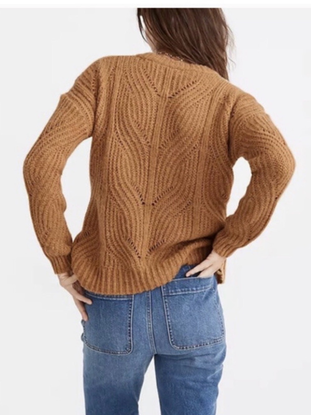 Madewell Charley Alpaca Blend Cozy Cable Knit Crewneck Camel Sweater Large - Picture 2 of 9